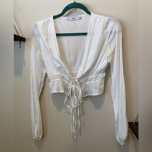 S sheer white tie blouse